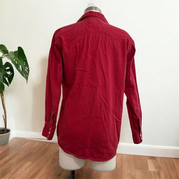 Levi’s Red Jean Denim Shirt Button Down Small Western Snap Button - Picture 2 of 6